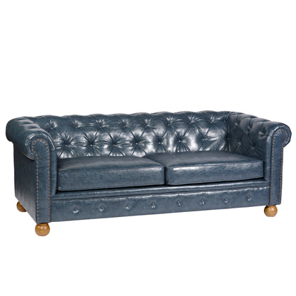 Modway Furniture Winston Antique Blue Bonded Leather Sofa - Elegant Tufted Back Design for Luxurious Living Spaces