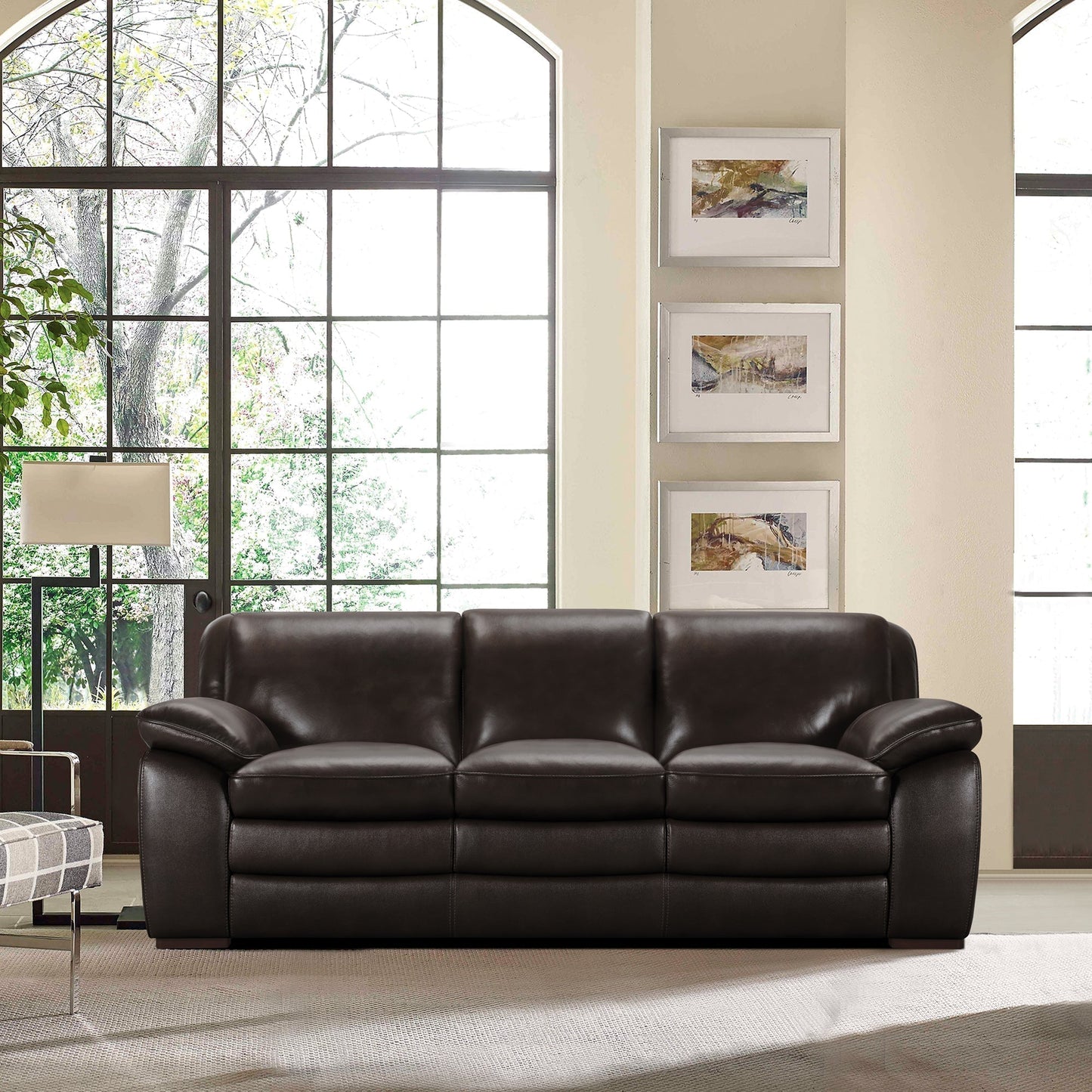 Modway Furniture Zanna Modern Genuine Cowhide Leather Sofa with Dacron Padding for Ultimate Comfort & Style