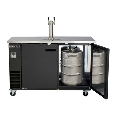 Maxx Cold Single Tower, 2 Tap Beer Dispenser, 2 Barrels/Kegs (402L), Black/Stainless Steel Top - MXBD60-1B