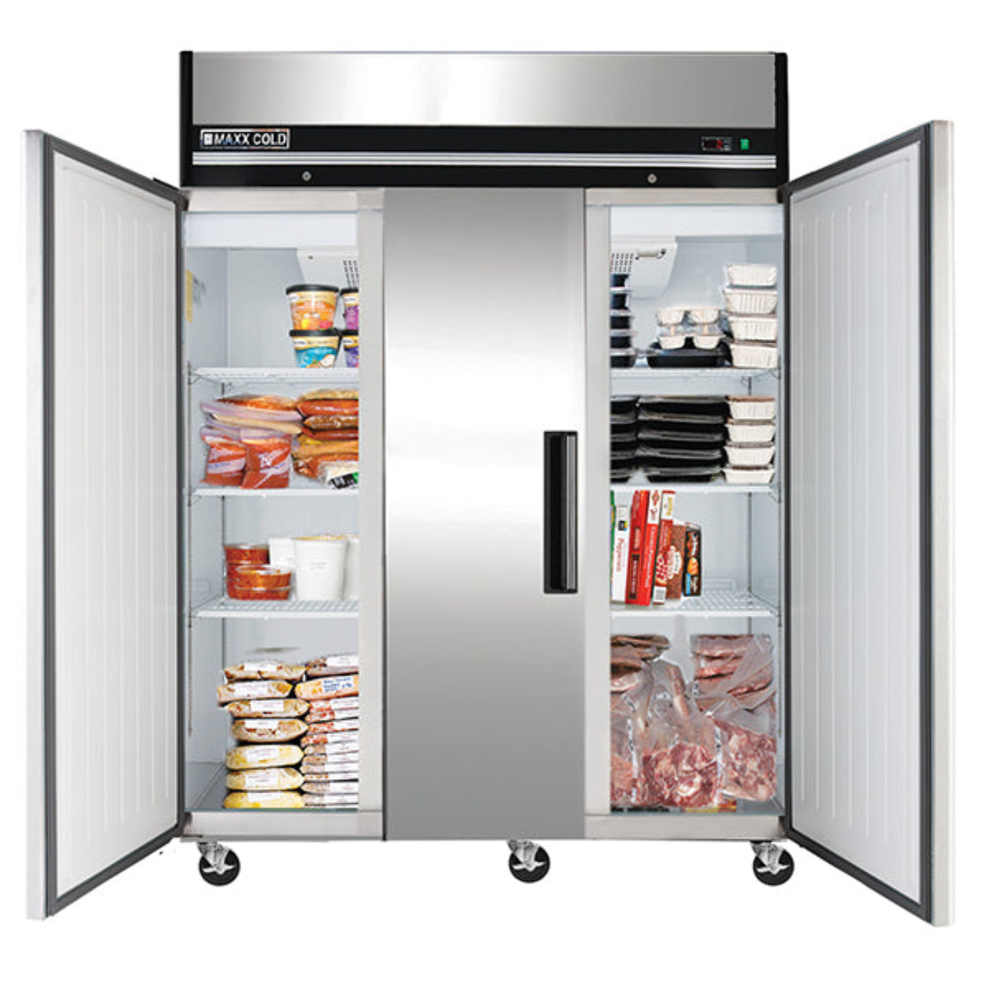 Maxx Cold Triple Door Reach-in Freezer, Top Mount, 72 cu. ft. Storage Capacity, in Stainless Steel - MXCF-72FDHC