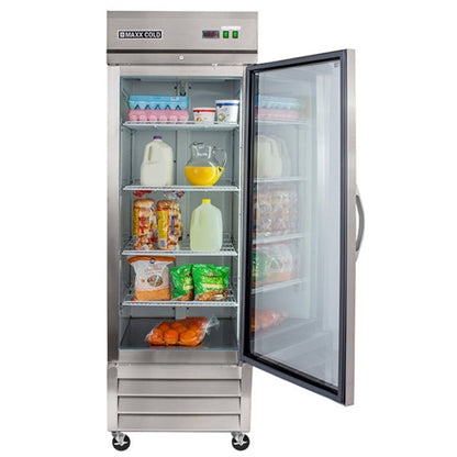 Maxx Cold Single Glass Door Reach-In Refrigerator, 23 cu. ft. Storage Capacity, in Stainless Steel - MXCR-23GDHC