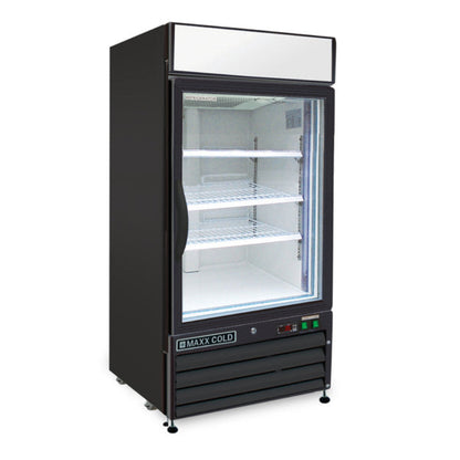 Maxx Cold Single Glass Door Merchandiser Refrigerator, in Black - MXM1-12RBHC