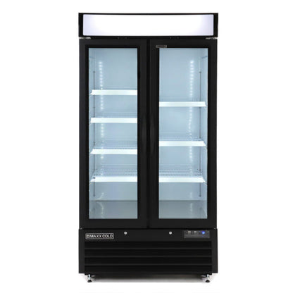 Maxx Cold Double Glass Door Narrow Width Merchandiser Freezer, Swing Style Door, 36 cu. ft., Black - MXM2-36FBHC