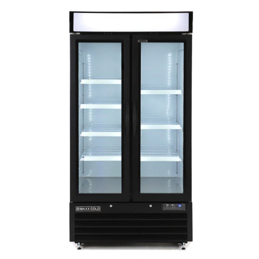 Maxx Cold Double Glass Door Narrow Width Merchandiser Freezer, Swing Style Door, 36 cu. ft., White - MXM2-36FHC