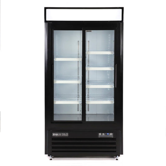 Maxx Cold Double Glass Door Narrow Width Merchandiser Refrigerator, Sliding Door, 36 cu. ft., White - MXM2-36RSHC