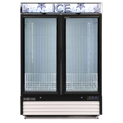 Maxx Cold Double Glass Door Ice Merchandiser Freezer, 48 cu. ft. Storage Capacity, in White - MXM2-48FHC-ICE
