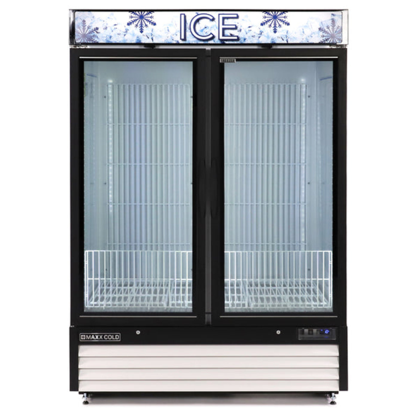 Maxx Cold Double Glass Door Ice Merchandiser Freezer, 48 cu. ft. Storage Capacity, in White - MXM2-48FHC-ICE