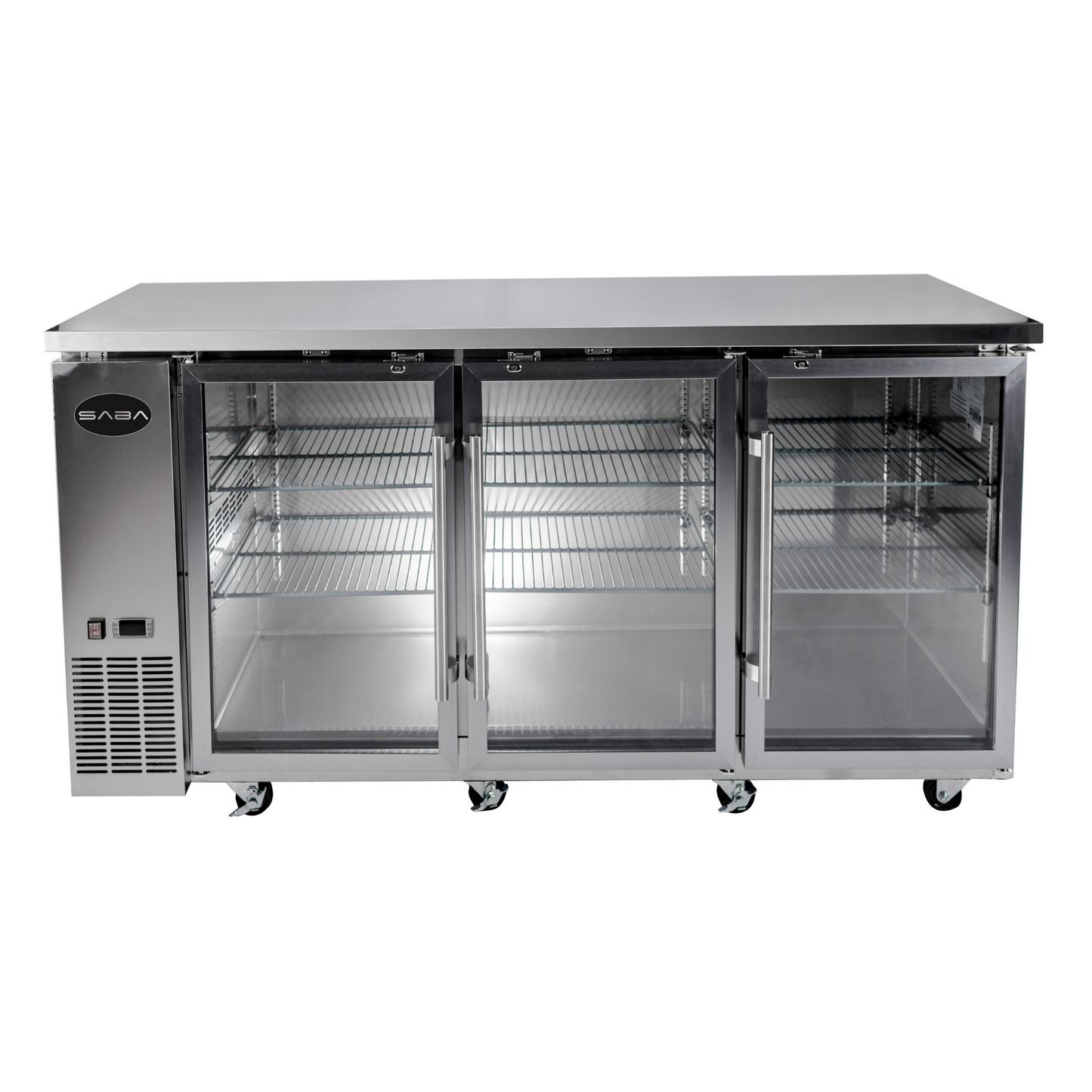 SABA  24" Depth 72" Three Glass Door Commercial Back Bar Cooler (Stainless Steel) - SBB-24-72GSS