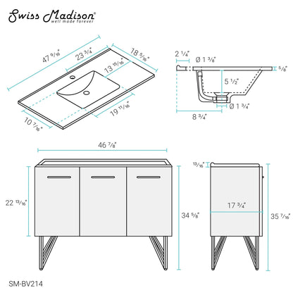 Swiss Madison Annecy 48" Bathroom Vanity in White - SM-BV214 - Backyard Provider