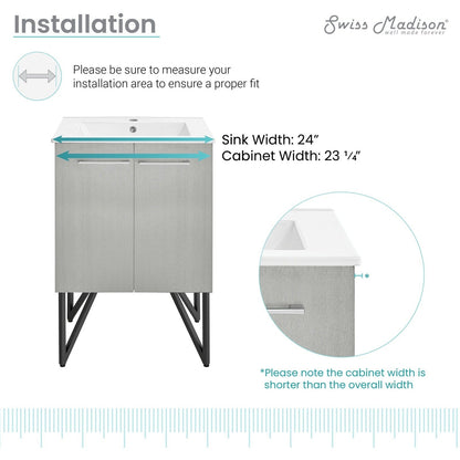 Swiss Madison Annecy 24" Bathroom Vanity in Brushed Grey - SM-BV232 - Backyard Provider