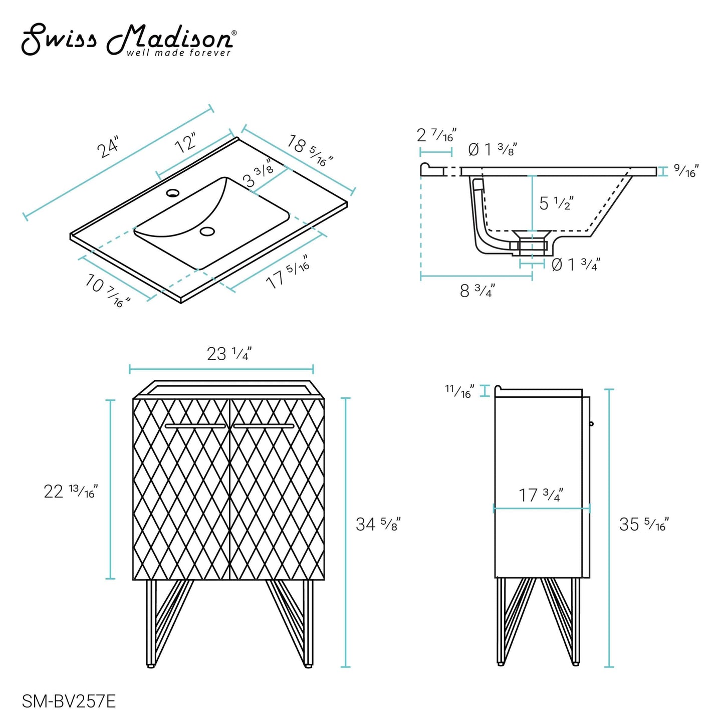 Swiss Madison Annecy 24" Bathroom Vanity in Diamond Grey - SM-BV257E - Backyard Provider