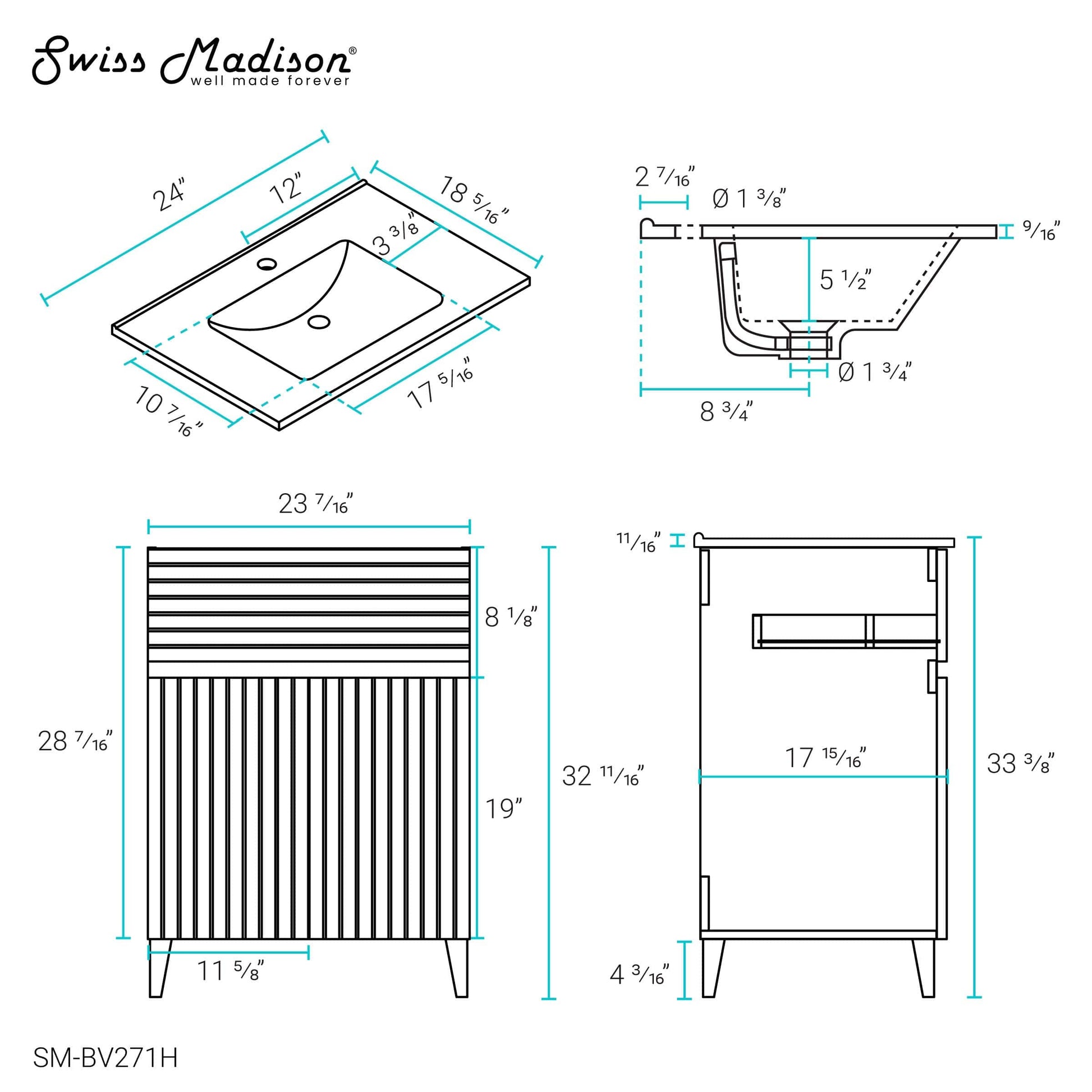 Swiss Madison Bernay 24" Bathroom Vanity in Heather - ﻿﻿SM-BV271H - Backyard Provider