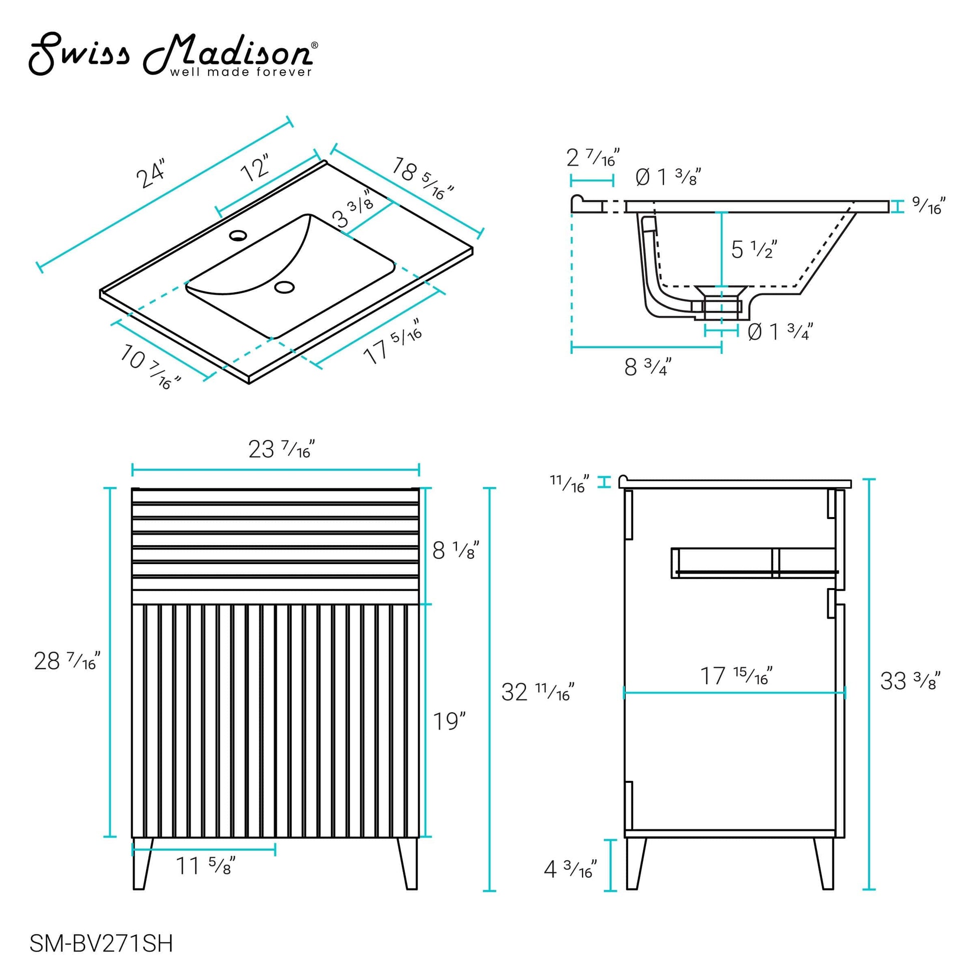 Swiss Madison Bernay 24" Bathroom Vanity in Shell - SM-BV271SH - Backyard Provider