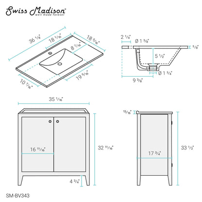 Swiss Madison Eclair 36" Bathroom Vanity in Oak - SM-BV343 - Backyard Provider