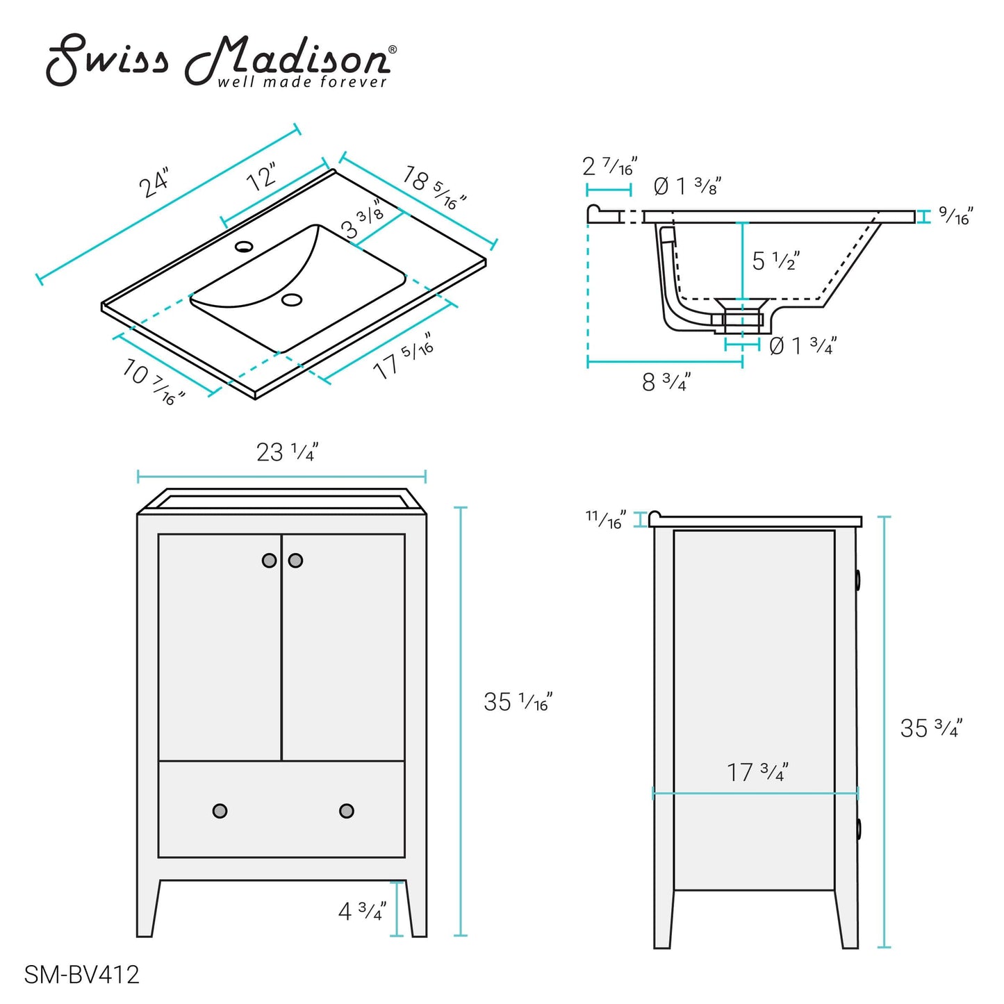Swiss Madison Cannes 24" Bathroom Vanity in White - SM-BV412 - Backyard Provider