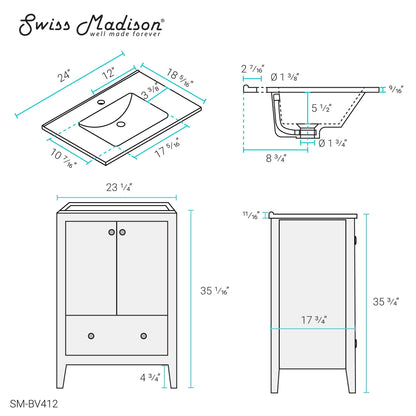 Swiss Madison Cannes 24" Bathroom Vanity in White - SM-BV412 - Backyard Provider