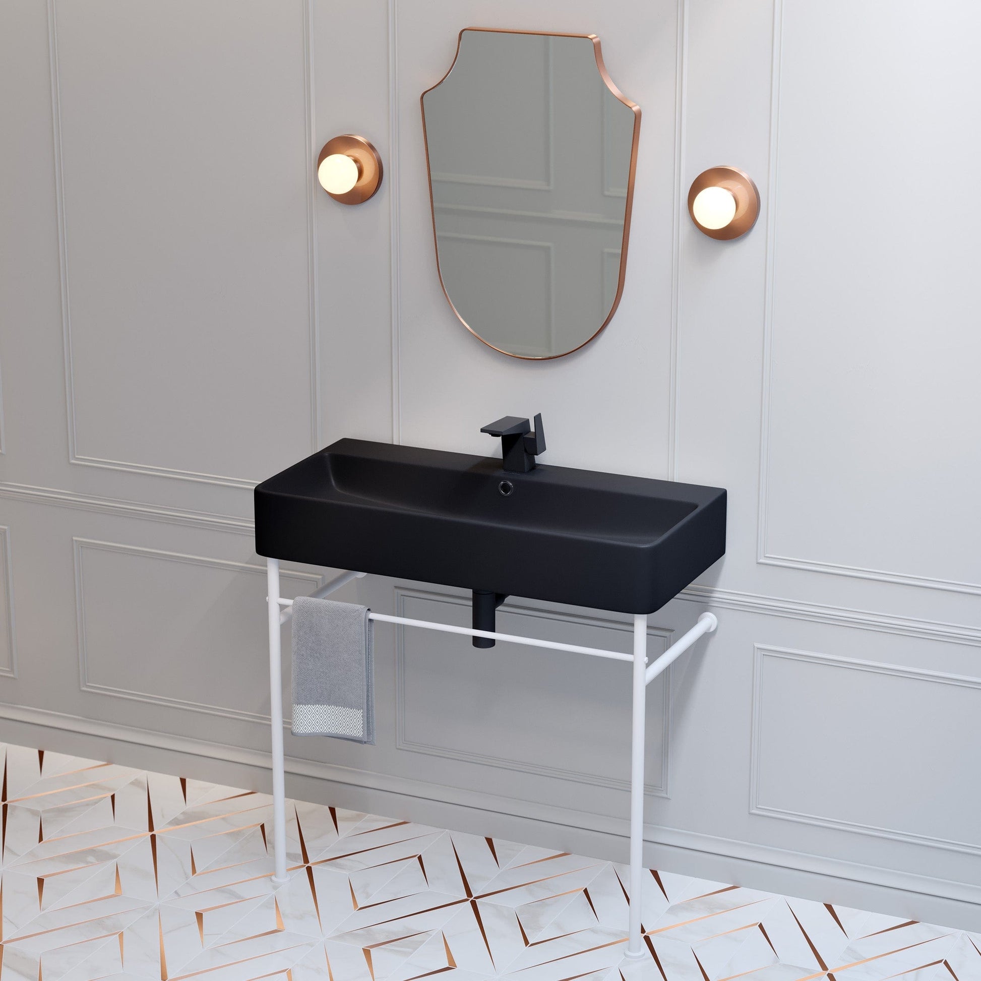 Swiss Madison Carré 36 Ceramic Console Sink Matte Black Basin Matte White Legs - SM-CS793 - Backyard Provider
