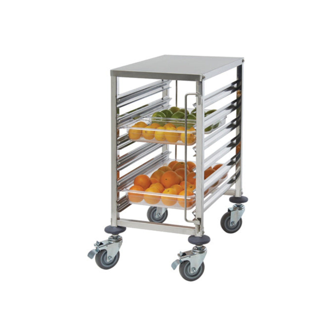 Winco SRK-12 12-Tier Stainless Steel End-Load Steam Table Pan / Bun Tray Racks with Brakes - WNSRK-12