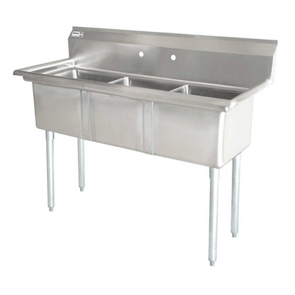 Chef AAA - Three Tub Pot Sink 3.5 Inch Center Drain No Drain Board | 43765