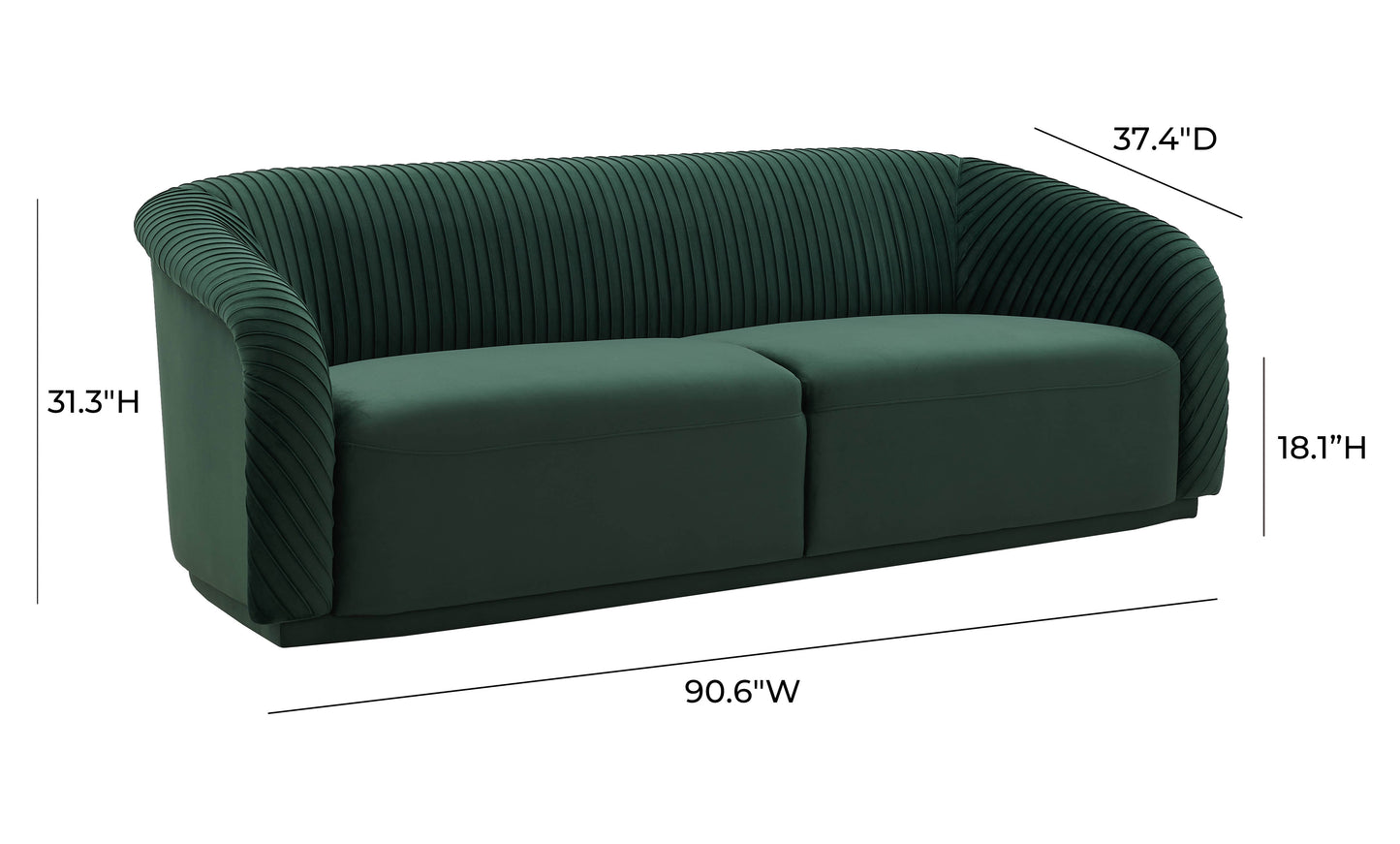 Modway Furniture Yara Plush Velvet Sofa - Elegant Pleated Design with Rolled Arms for Stylish Comfort in Any Space