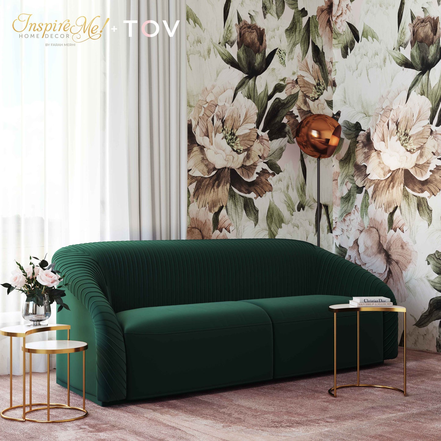 Modway Furniture Yara Plush Velvet Sofa - Elegant Pleated Design with Rolled Arms for Stylish Comfort in Any Space