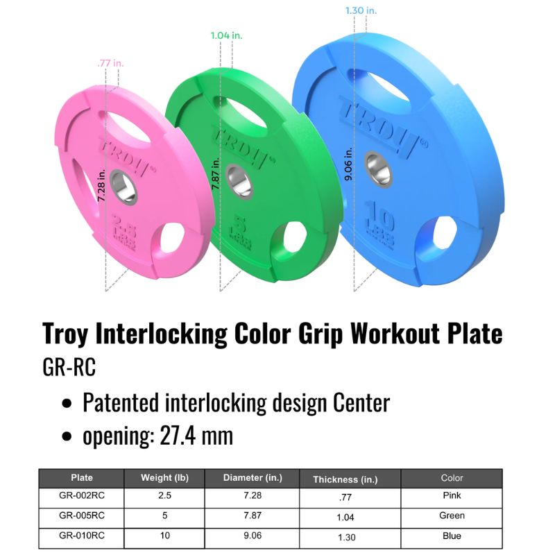TROY GR-RC Quiet Iron Interlocking Color Rubber 1" Grip Plate