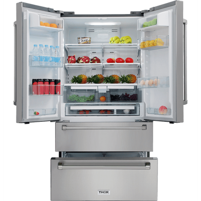 Thor Kitchen Appliance Package - 36 in. Natural Gas Range, Microwave Drawer, Refrigerator, Dishwasher, AP-LRG3601U-6