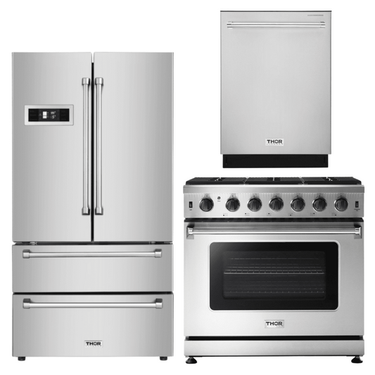 Thor Kitchen Appliance Package - 36 in. Liquid Propane Range, Refrigerator, Dishwasher, AP-LRG3601ULP-2