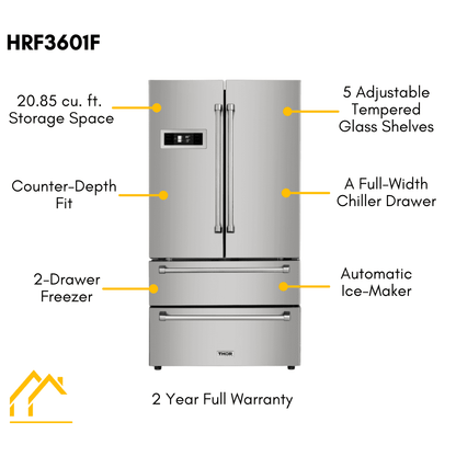 Thor Kitchen Appliance Package - 36 in. Electric Range, Refrigerator, Dishwasher, AP-HRE3601-2