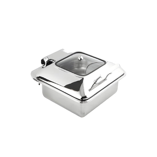 Wundermaxx Glück Stainless Steel Square Induction Chafing Dish With Glass Lid, L41 x W 45.5 x H 21 cm,  Capacity 6 Litres - 920.115