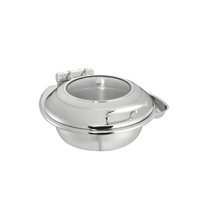 Wundermaxx Glück Stainless Steel Round Induction Chafing Dish With Glass Lid, L 45.5 x W 52 x H 21 cm, Capacity 6 Litres - 920.112