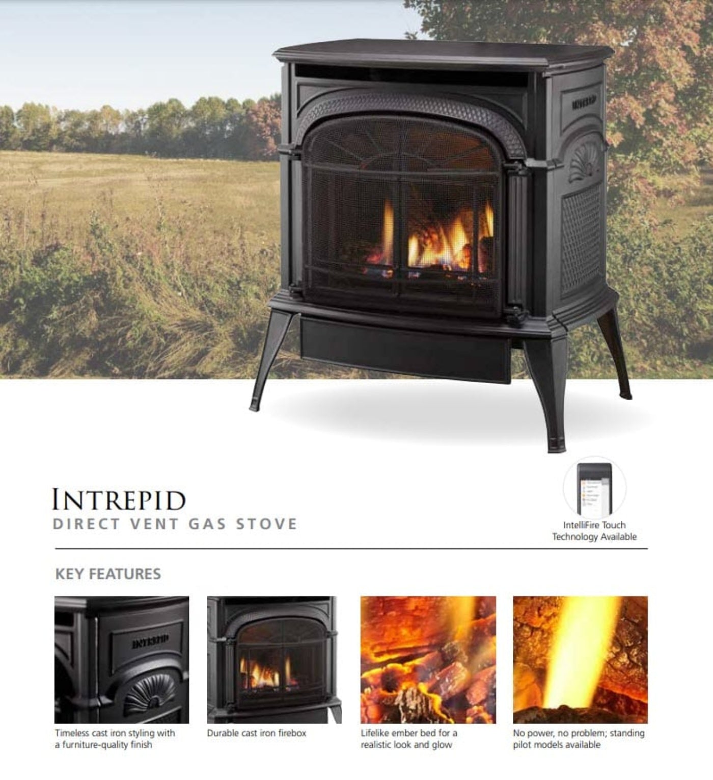 Vermont Castings Intrepid Direct Vent Gas Stove with IntelliFire Touch Ignition System - INDVR-IFT-CB