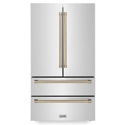 ZLINE 36 In. Autograph 22.5 cu. ft. Refrigerator with Ice Maker in Fingerprint Resistant Stainless Steel and Champagne Bronze Accents, RFMZ-36-CB