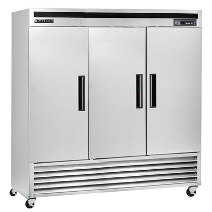 Maxx Cold Triple Door Reach-In Freezer, Bottom Mount, 81"W, 72 cu. ft. Storage Capacity, Energy Star Rated, in Stainless Steel - MCF-72FDHC