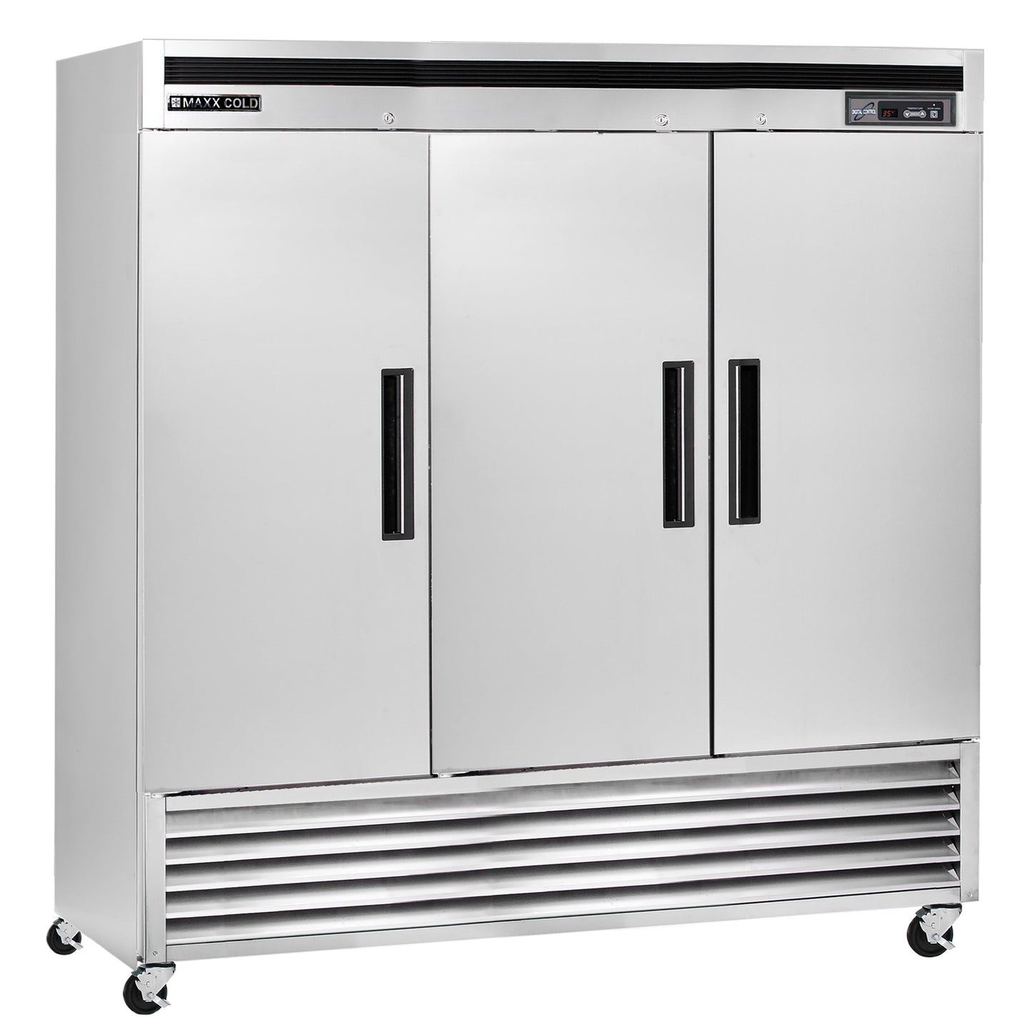 Maxx Cold Triple Door Reach-In Freezer, Bottom Mount, 81"W, 72 cu. ft. Storage Capacity, Energy Star Rated, in Stainless Steel - MCF-72FDHC