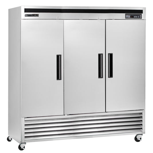 Maxx Cold Triple Door Reach-In Freezer, Bottom Mount, 81"W, 72 cu. ft. Storage Capacity, Energy Star Rated, in Stainless Steel - MCF-72FDHC