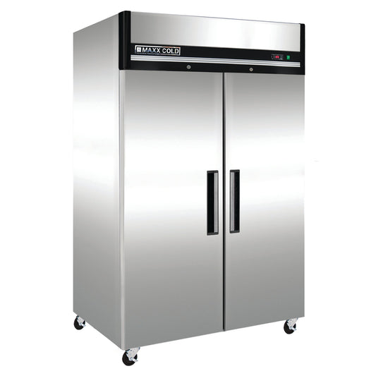 Maxx Cold Double Door Reach-In Refrigerator, Top Mount, 54"W, 49 cu. ft. Storage Capacity, in Stainless Steel - MCRT-49FDHC