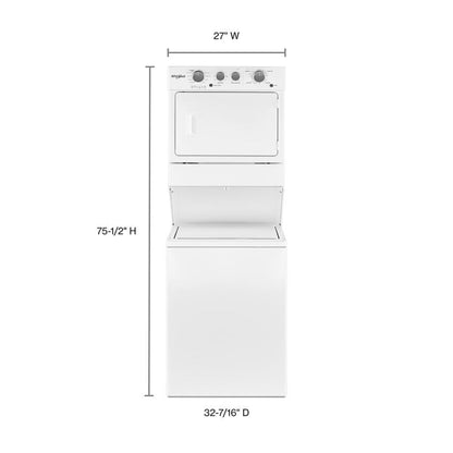 WHIRLPOOL3.5 cu.ft Long Vent Electric Stacked Laundry Center 9 Wash cycles and AutoDry - WETLV27HW-KT