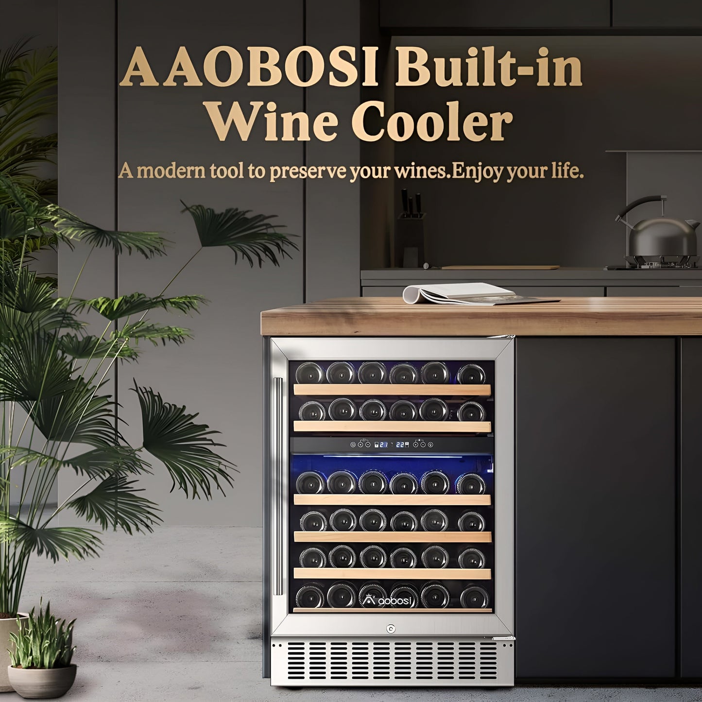 AOBOSI 24 Inch Dual Zone Wine Cooler Holds 46 Bottles - JC-145B