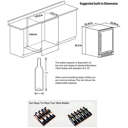 AOBOSI 24 Inch Dual Zone Wine Cooler Holds 46 Bottles - JC-145B