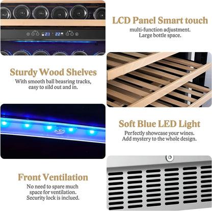 AOBOSI 24 Inch Dual Zone Wine Cooler Holds 46 Bottles - JC-145B