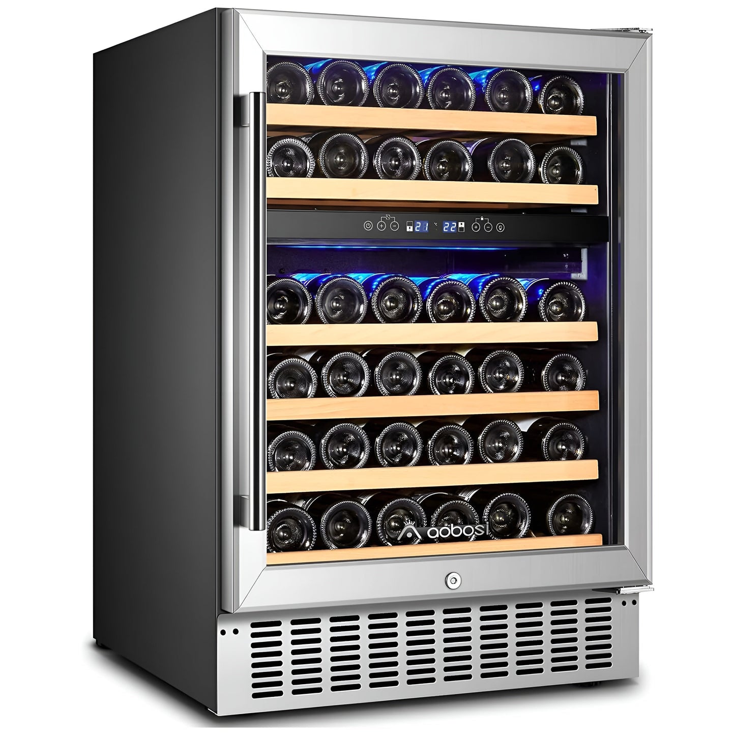 AOBOSI 24 Inch Dual Zone Wine Cooler Holds 46 Bottles - JC-145B