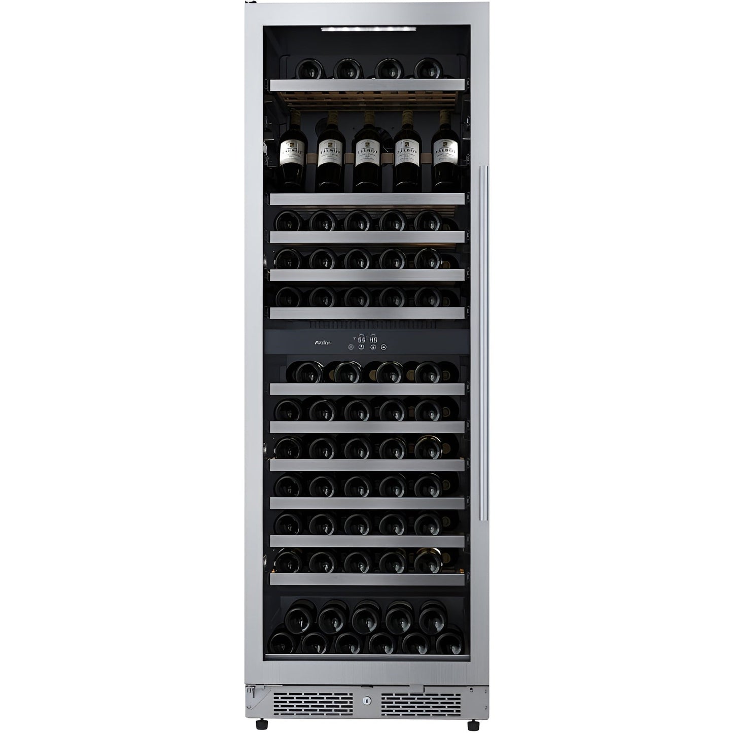 Avallon 24 Inch Wide 140 Bottle Capacity Built-In or Free Standing Wine Cooler with Wood Shelves, Dual Zone Cooling, Door Alarm, Door Lock and Energy Star Rated - AWC243TDZLHA