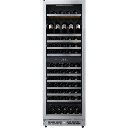Avallon 24 Inch Wide 140 Bottle Capacity Built-In or Free Standing Wine Cooler with Wood Shelves, Dual Zone Cooling, Door Alarm, Door Lock and Energy Star Rated - AWC243TDZLHA