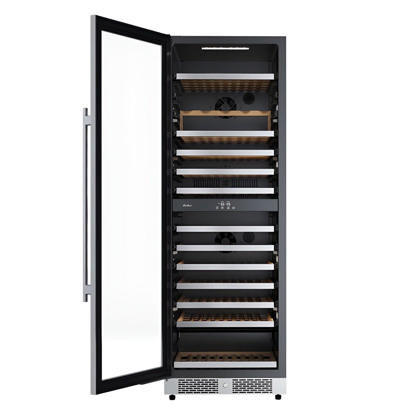 Avallon 24 Inch Wide 140 Bottle Capacity Built-In or Free Standing Wine Cooler with Wood Shelves, Dual Zone Cooling, Door Alarm, Door Lock and Energy Star Rated - AWC243TDZLHA