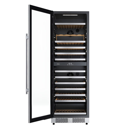 Avallon 24 Inch Wide 140 Bottle Capacity Built-In or Free Standing Wine Cooler with Wood Shelves, Dual Zone Cooling, Door Alarm, Door Lock and Energy Star Rated - AWC243TDZLHA