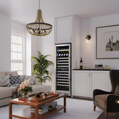 Avallon 24 Inch Wide 140 Bottle Capacity Built-In or Free Standing Wine Cooler with Wood Shelves, Dual Zone Cooling, Door Alarm, Door Lock and Energy Star Rated - AWC243TDZLHA