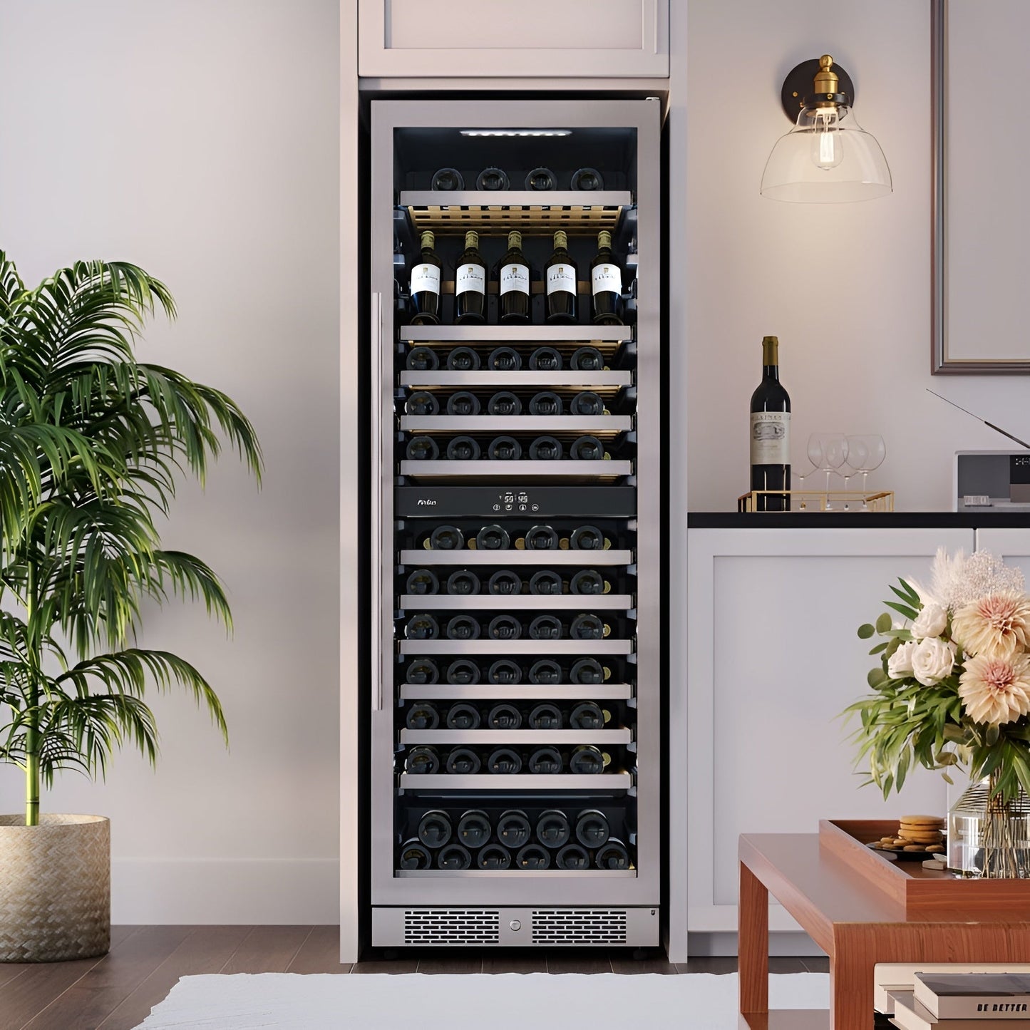 Avallon 24 Inch Wide 140 Bottle Capacity Built-In or Free Standing Wine Cooler with Wood Shelves, Dual Zone Cooling, Door Alarm, Door Lock and Energy Star Rated - AWC243TDZRHA