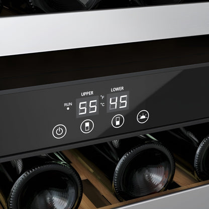 Avallon 24 Inch Wide 140 Bottle Capacity Built-In or Free Standing Wine Cooler with Wood Shelves, Dual Zone Cooling, Door Alarm, Door Lock and Energy Star Rated - AWC243TDZRHA