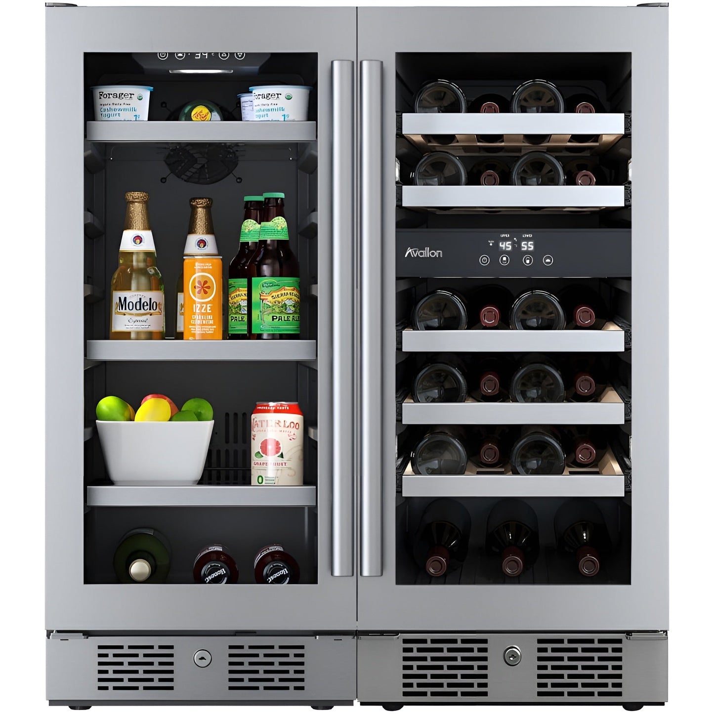 Avallon 30 Inch Wide 86 Can Capacity Beverage Cooler and 23 Bottle Dual Zone Wine Cooler with Double Pane Glass, Touch Control Panel, and Lockable Doors - AWCBV8623